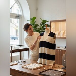 NWT JJill Navy and Cream V-Neck Sweater Vest